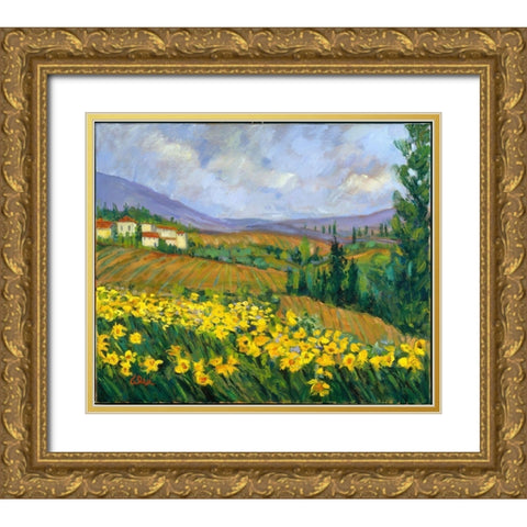 Field of Yellow Gold Ornate Wood Framed Art Print with Double Matting by Fine, Alexi