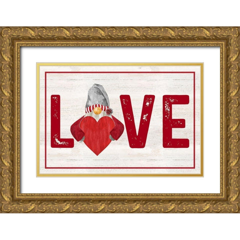 Valentine Gnomes landscape-Love Gold Ornate Wood Framed Art Print with Double Matting by Reed, Tara