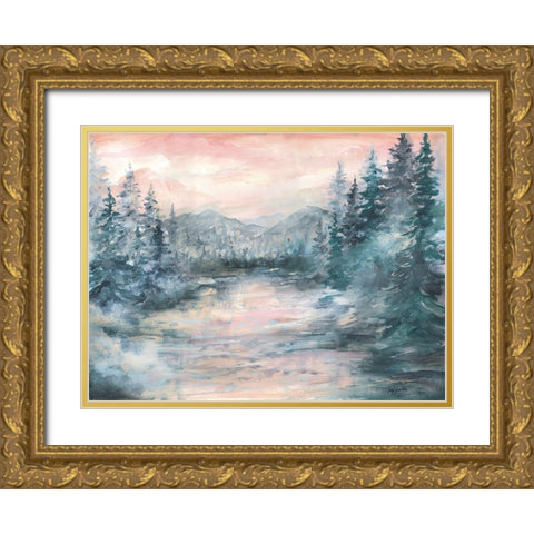 Morning  Mist at Pine Lake Gold Ornate Wood Framed Art Print with Double Matting by Tre Sorelle Studios