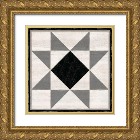 Black  and White Quilt Block IV Gold Ornate Wood Framed Art Print with Double Matting by Reed, Tara