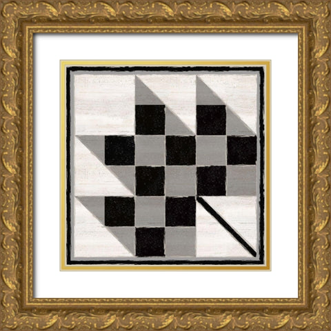 Black  and White Quilt Block VI Gold Ornate Wood Framed Art Print with Double Matting by Reed, Tara