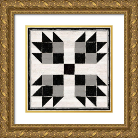 Black  and White Quilt Block VII Gold Ornate Wood Framed Art Print with Double Matting by Reed, Tara