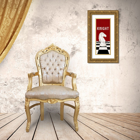 Rather be Playing Chess Pieces red panel III-Knight Gold Ornate Wood Framed Art Print with Double Matting by Reed, Tara