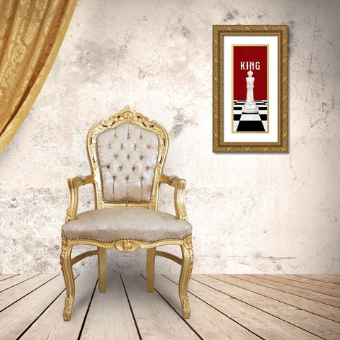 Rather be Playing Chess Pieces red panel V-King Gold Ornate Wood Framed Art Print with Double Matting by Reed, Tara