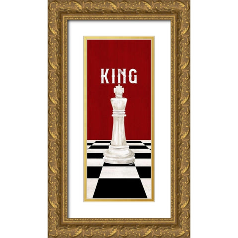 Rather be Playing Chess Pieces red panel V-King Gold Ornate Wood Framed Art Print with Double Matting by Reed, Tara