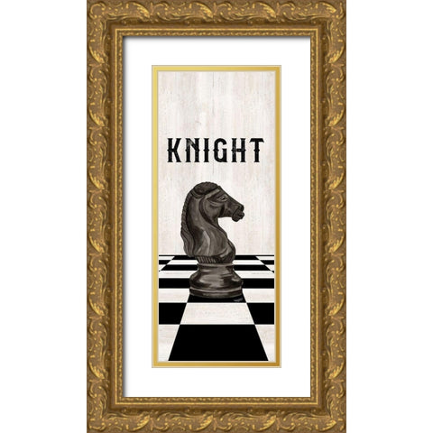 Rather be Playing Chess Pieces black panel III-Knight Gold Ornate Wood Framed Art Print with Double Matting by Reed, Tara