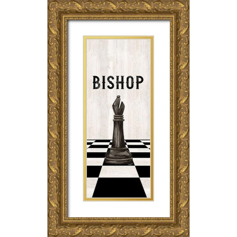 Rather be Playing Chess Pieces black panel IV-Bishop Gold Ornate Wood Framed Art Print with Double Matting by Reed, Tara