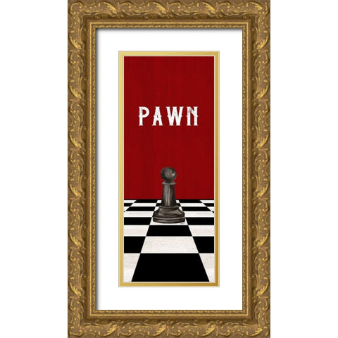 Rather be Playing Chess Pieces black on red panel I-Pawn Gold Ornate Wood Framed Art Print with Double Matting by Reed, Tara
