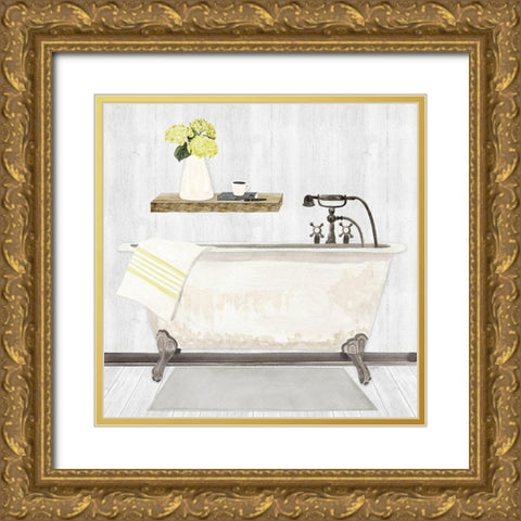 Farmhouse Bath I gray And yellow-Tub Gold Ornate Wood Framed Art Print with Double Matting by Reed, Tara