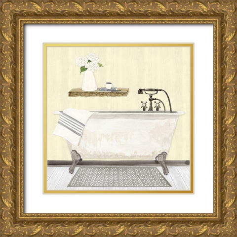 Farmhouse Bath I gray And yellow 2-Tub Gold Ornate Wood Framed Art Print with Double Matting by Reed, Tara