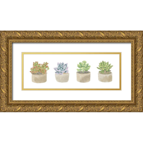 Simple Succulent panel Gold Ornate Wood Framed Art Print with Double Matting by Bannarot