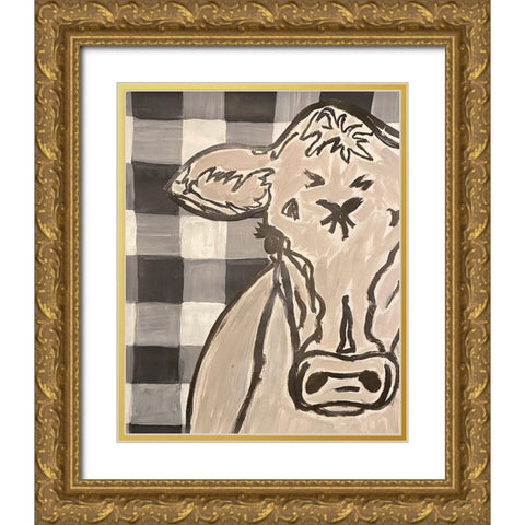 Farm Sketch Cow buffalo plaid Gold Ornate Wood Framed Art Print with Double Matting by Bryan, Kathleen