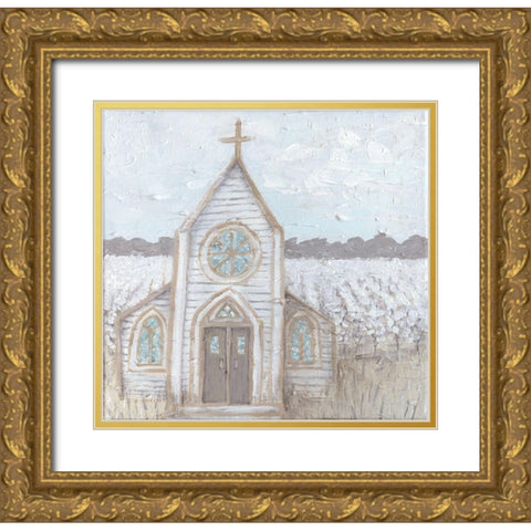 Farm Sketch Church Gold Ornate Wood Framed Art Print with Double Matting by Bryan, Kathleen