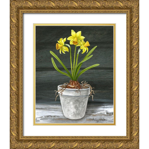 Farmhouse Garden I-Daffodils Gold Ornate Wood Framed Art Print with Double Matting by Wilson, Kelsey