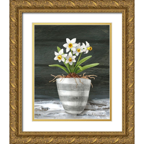 Farmhouse Garden II-White Daffodils Gold Ornate Wood Framed Art Print with Double Matting by Wilson, Kelsey