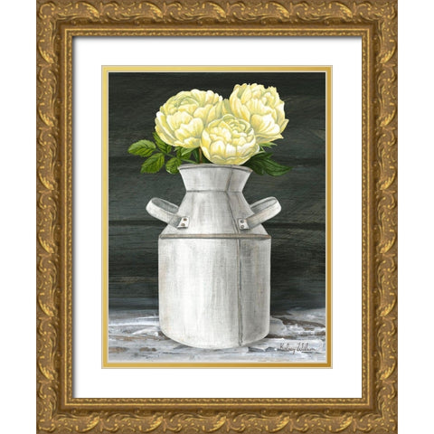 Farmhouse Garden IV-Peonies in jug Gold Ornate Wood Framed Art Print with Double Matting by Wilson, Kelsey