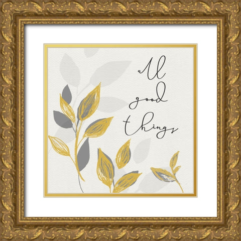 Botanical  Inspiration yellow gray I-Good Things Gold Ornate Wood Framed Art Print with Double Matting by HM Design