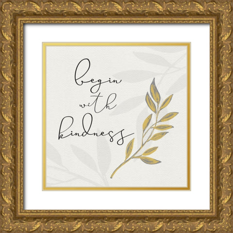 Botanical  Inspiration yellow gray II-Kindness Gold Ornate Wood Framed Art Print with Double Matting by HM Design
