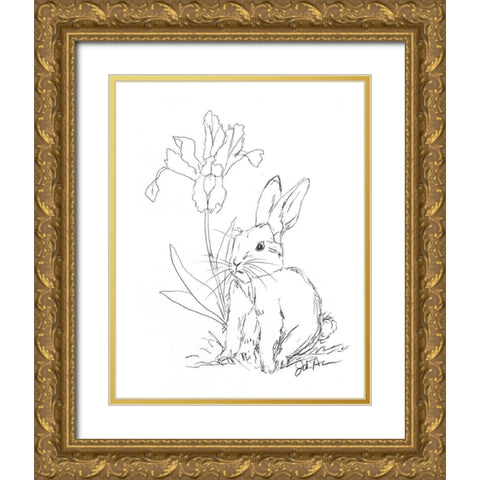 Bunny  Sketch Iris Gold Ornate Wood Framed Art Print with Double Matting by Augustine, Jodi