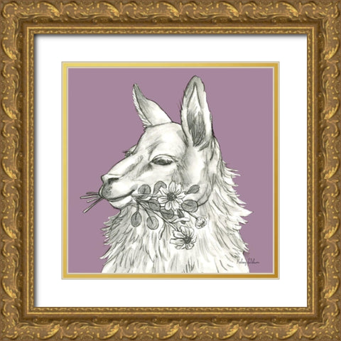 Watercolor  Pencil Farm color VII-Llama Gold Ornate Wood Framed Art Print with Double Matting by Wilson, Kelsey