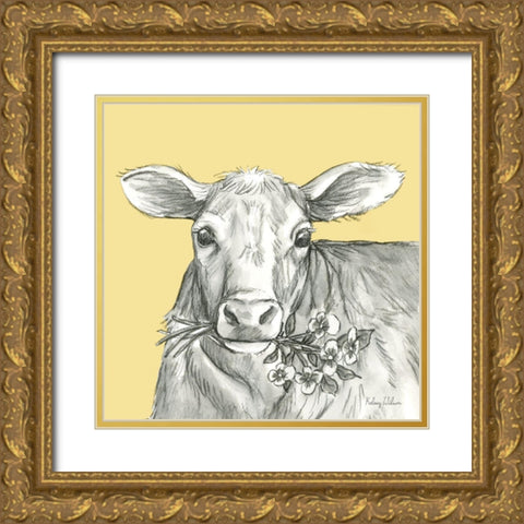 Watercolor  Pencil Farm color VIII-Cow 2 Gold Ornate Wood Framed Art Print with Double Matting by Wilson, Kelsey