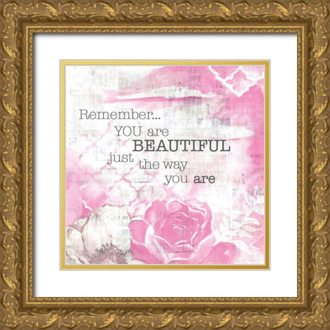 Textured  Sentiment pink I Gold Ornate Wood Framed Art Print with Double Matting by Lee C