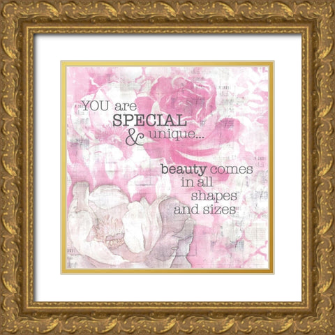 Textured  Sentiment pink II Gold Ornate Wood Framed Art Print with Double Matting by Lee C