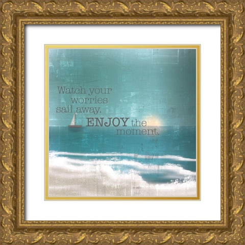 Textured  Sentiment beach II Gold Ornate Wood Framed Art Print with Double Matting by Lee C