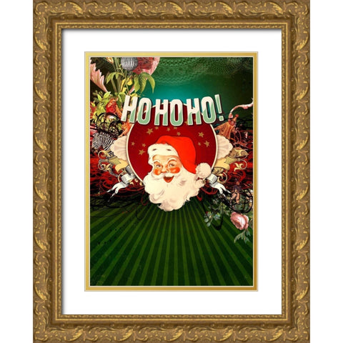 Colorful Christmas IV-HoHoHo Gold Ornate Wood Framed Art Print with Double Matting by Duirwaigh