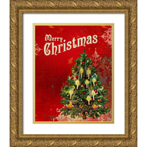 Colorful Christmas V-Merry Christmas Gold Ornate Wood Framed Art Print with Double Matting by Duirwaigh