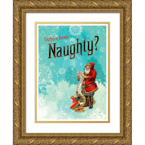 Colorful Christmas VI-Naughty Gold Ornate Wood Framed Art Print with Double Matting by Duirwaigh