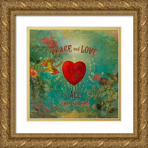 Colorful Christmas VII-Peace and Love Gold Ornate Wood Framed Art Print with Double Matting by Duirwaigh