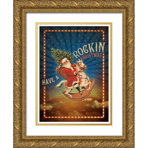 Colorful Christmas IX-Rockin Gold Ornate Wood Framed Art Print with Double Matting by Duirwaigh