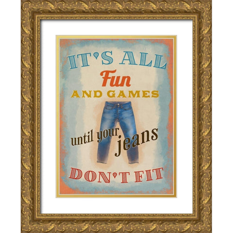 Living  Out Loud IV-Jeans Gold Ornate Wood Framed Art Print with Double Matting by Duirwaigh