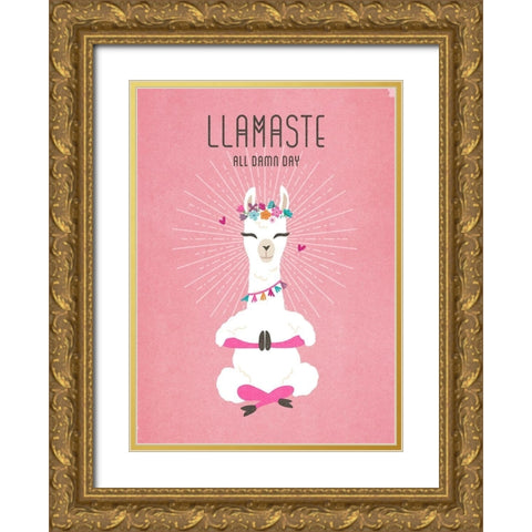Living  Out Loud VII-Llamaste Gold Ornate Wood Framed Art Print with Double Matting by Duirwaigh