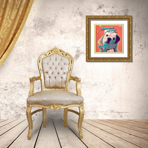 Pet  Sentiment III-Beware Gold Ornate Wood Framed Art Print with Double Matting by Duirwaigh