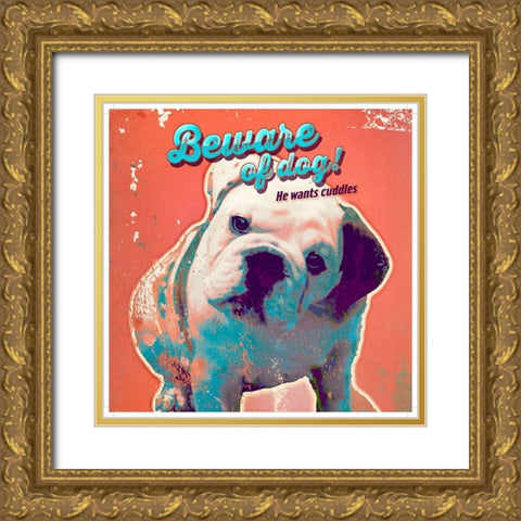 Pet  Sentiment III-Beware Gold Ornate Wood Framed Art Print with Double Matting by Duirwaigh