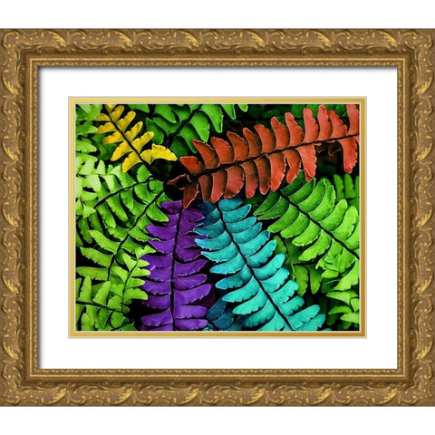 Feel  the Fern Gold Ornate Wood Framed Art Print with Double Matting by Manelis, Jessica