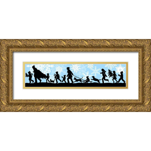 Winter Parade with Snowflakes banner Gold Ornate Wood Framed Art Print with Double Matting by Sowell, Sharyn