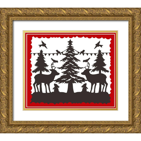 Winter Animal Silhouette Gold Ornate Wood Framed Art Print with Double Matting by Sowell, Sharyn