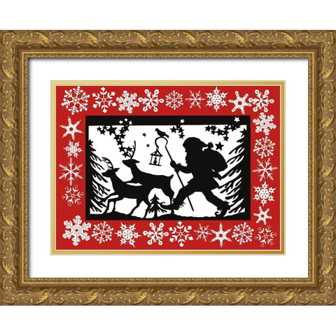 Santa Parade Silhouette Gold Ornate Wood Framed Art Print with Double Matting by Sowell, Sharyn