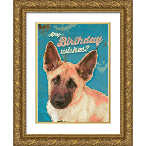 Pet Sentiment  IV-Birthday Wishes Gold Ornate Wood Framed Art Print with Double Matting by Duirwaigh