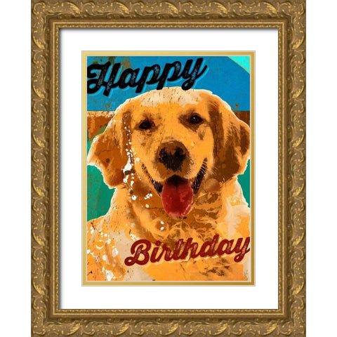 Pet  Sentiment V-Happy Birthday Gold Ornate Wood Framed Art Print with Double Matting by Duirwaigh