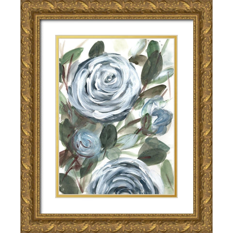 Farmhouse  Rose Blue II Gold Ornate Wood Framed Art Print with Double Matting by Chapman, Marcy