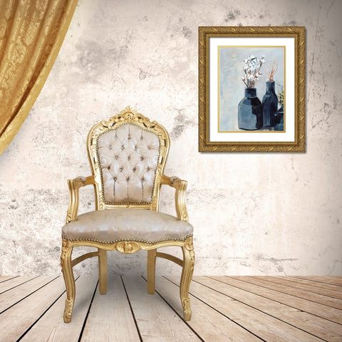 Cotton  Jar in navy Gold Ornate Wood Framed Art Print with Double Matting by Chapman, Marcy