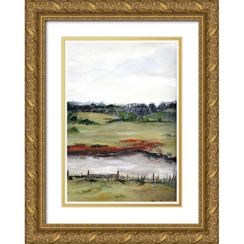 Farmhouse  Fields II Gold Ornate Wood Framed Art Print with Double Matting by Chapman, Marcy
