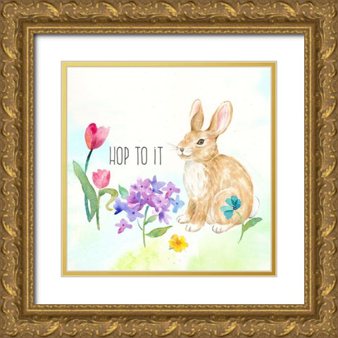 Hello Easter  V-Hop to It Gold Ornate Wood Framed Art Print with Double Matting by Coulter, Cynthia