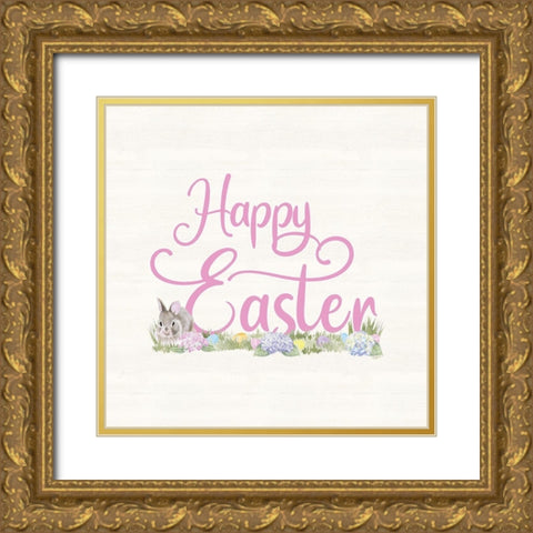 Farmhouse  Easter Sentiment V-Happy Easter Gold Ornate Wood Framed Art Print with Double Matting by Reed, Tara