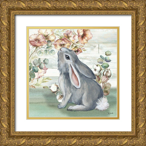 Farmhouse  Bunny III Gold Ornate Wood Framed Art Print with Double Matting by Tre Sorelle Studios