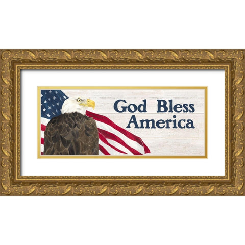 Let  Freedom Soar Sentiment panel I-God Bless Gold Ornate Wood Framed Art Print with Double Matting by Reed, Tara